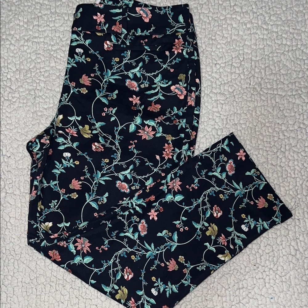 LOFT Floral Ankle Pants - Black with Multicolor Print - Picture 1 of 7